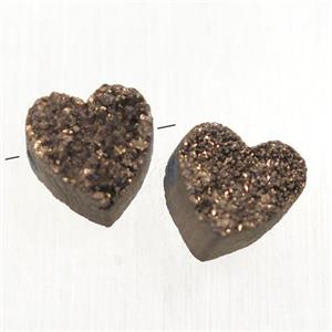 coffee Druzy Quartz heart beads, approx 9-10mm