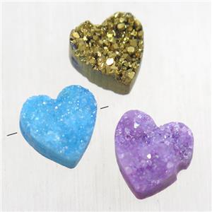 Druzy Quartz heart beads, mix color, approx 9-10mm