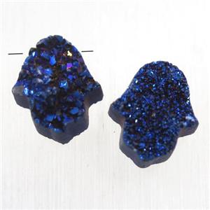 blue electroplated Druzy Quartz hamsahand pendant, approx 10-13mm