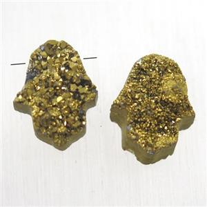 golden Druzy Quartz hamsahand pendant, approx 10-13mm