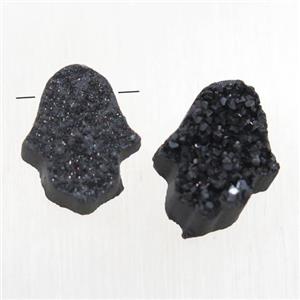 black Druzy Quartz hamsahand pendant, approx 10-13mm