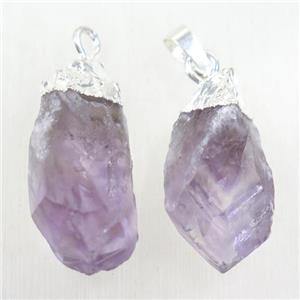 Amethyst nugget pendant, freeform, silver plated, approx 15-30mm