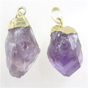 Amethyst nugget pendant, freeform, gold plated, approx 15-30mm