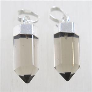 Smoky Quartz bullet pendant, silver plated, approx 6.5-17mm