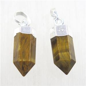 yellow Tiger eye stone bullet pendant, silver plated, approx 6.5-17mm