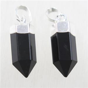black Onyx Agate bullet pendant, silver plated, approx 6.5-17mm