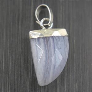Blue Lace Agate horn pendant, silver plated, approx 10-15mm