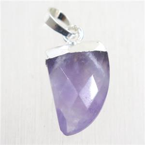 purple Amethyst horn pendant, silver plated, approx 10-15mm
