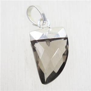 Smoky Quartz horn pendant, silver plated, approx 10-15mm