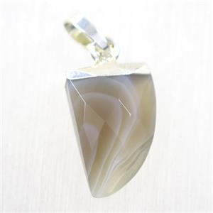botswana Agate horn pendant, silver plated, approx 10-15mm