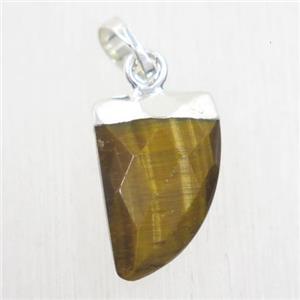 yellow Tiger eye stone horn pendant, silver plated, approx 10-15mm