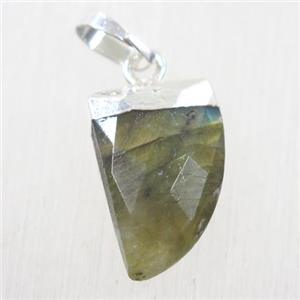Labradorite horn pendant, silver plated, approx 10-15mm