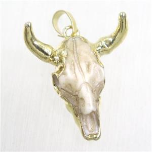 white resin bullHead pendant, gold plated, approx 20-25mm