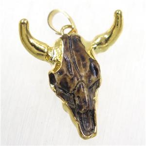 black resin bullHead pendant, gold plated, approx 20-25mm