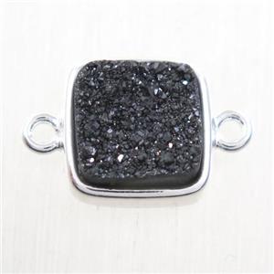 black druzy quartz connector, square, platinum plated, approx 12x12mm