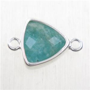 green Amazonite triangle connector, platinum plated, approx 12mm