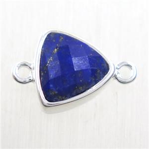 blue Lapis Lazuli triangle connector, platinum plated, approx 12mm