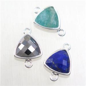 mix gemstone triangle connector, platinum plated, approx 12mm