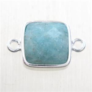green Amazonite square connector, platinum plated, approx 12x12mm