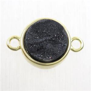 black druzy quartz circle connector, gold plated, approx 12mm dia