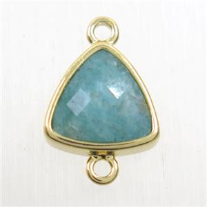 green Amazonite triangle connector, gold plated, approx 12mm