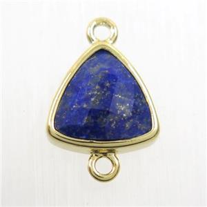 blue Lapis Lazuli triangle connector, gold plated, approx 12mm