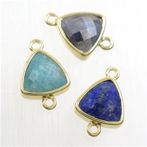 mixed gemstone triangle connector, gold plated, approx 12x12mm