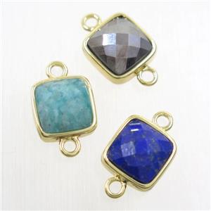 mix gemstone square connector, gold plated, approx 12x12mm