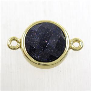 blue SandStone circle connector, gold plated, approx 12mm dia