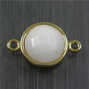 White Agate circle connector, gold plated, approx 12mm dia