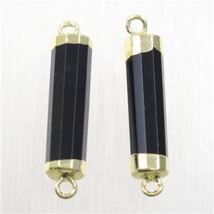 black Onyx Agate stick connector, gold plated, approx 5.5-20mm
