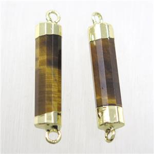 Tiger eye stone stick connector, gold plated, approx 5.5-20mm