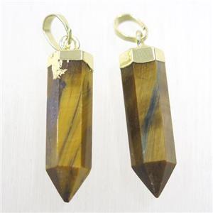 yellow Tiger eye stone bullet pendant, gold plated, approx 6.5-25mm