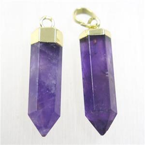purple Amethyst bullet pendant, gold plated, approx 6.5-25mm