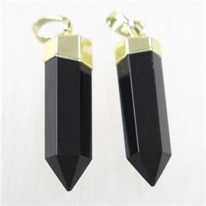 black Onyx Agate bullet pendant, gold plated, approx 6.5-25mm