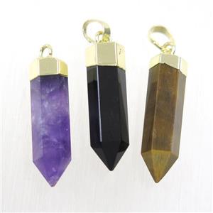 mixed gemstone bullet pendant, gold plated, approx 6.5-25mm
