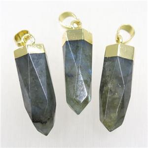 labradorite pendant, bullet, gold plated, approx 12-30mm