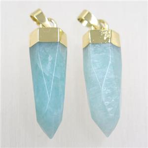 Amazonite pendants, bullet, gold plated, approx 12-30mm