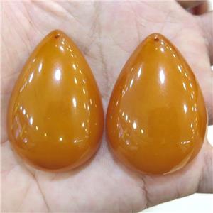 Synthetic Amber Pendant Teardrop Resin Orange, approx 40-60mm