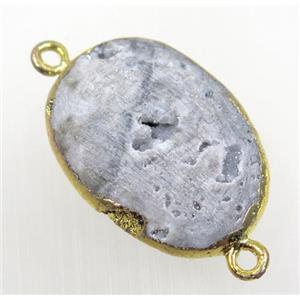 natural Agate Druzy connector, oval, gold plated, approx 20-35mm