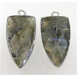 labradorite pendant, faceted arrowhead, silver plated, approx 15-30mm