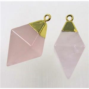 pink Rose Quartz pendant, gold plated, approx 15-25mm