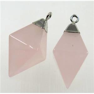 pink Rose Quartz pendant, silver plated, approx 15-25mm