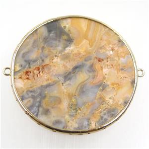 yellow Crazy Agate connector, circle, gold plated, approx 52mm dia