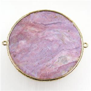 pink Rhodonite circle connector, gold plated, approx 42mm dia