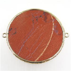 Red Jasper connector, circle, gold plated, approx 32mm dia