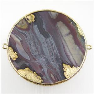 Picasso Jasper circle connector, gold plated, approx 42mm dia