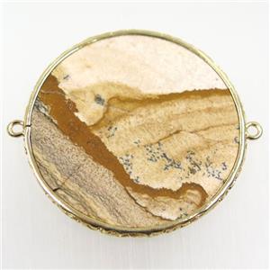 Picture Jasper connector, circle, gold plated, approx 42mm dia