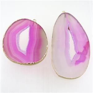 pink Agate Druzy slice pendant, gold plated, approx 30-60mm