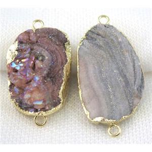 sunAgate druzy connector, AB-color, freeform, gold plated, approx 15-30mm